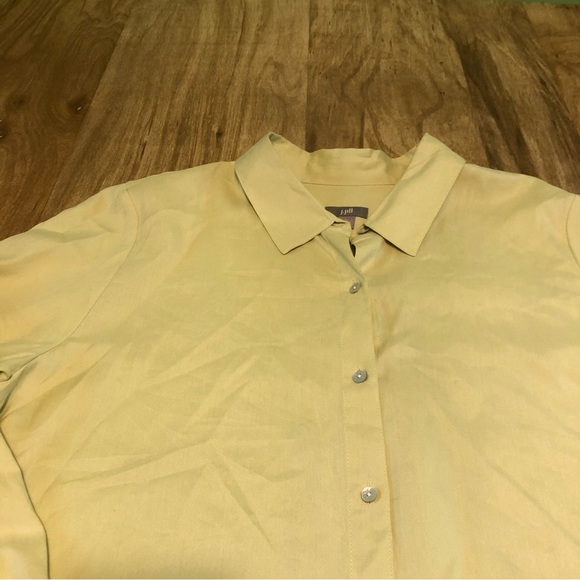 J. Jill Wheat Yellow 100% Silk Button Up Long Sleeve Shirt Womens Size Large - Picture 4 of 9